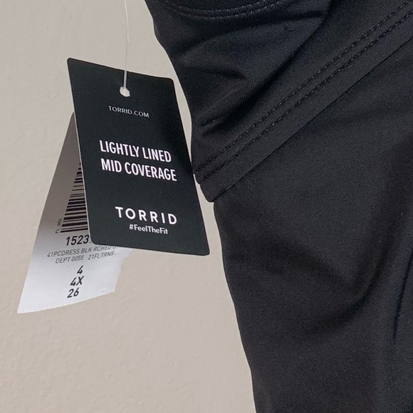 NWT Torrid Underwire Ruched Retro Mid Length Swimdress in Black - Picture 6 of 8